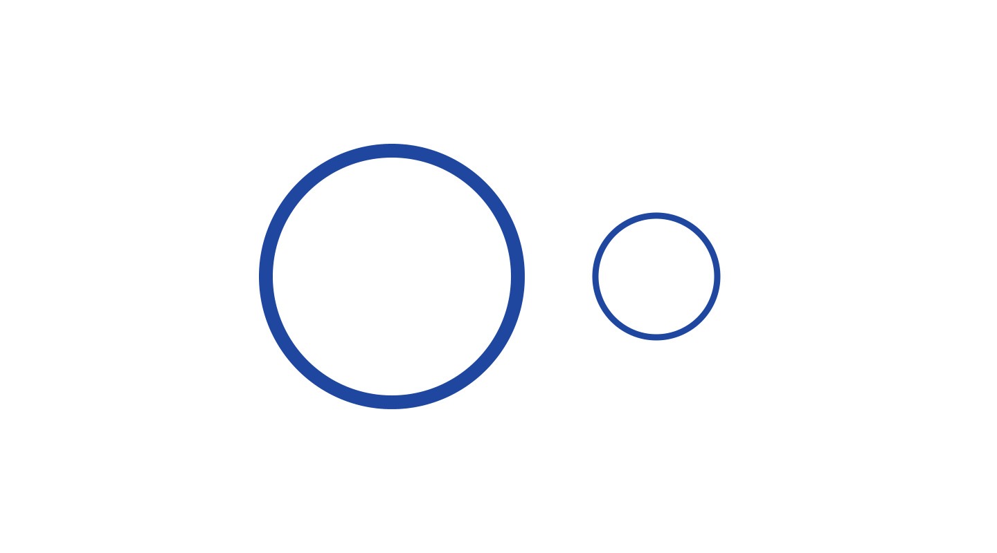A large heavy circle beside a small thin circle, representing scale and stroke weight.